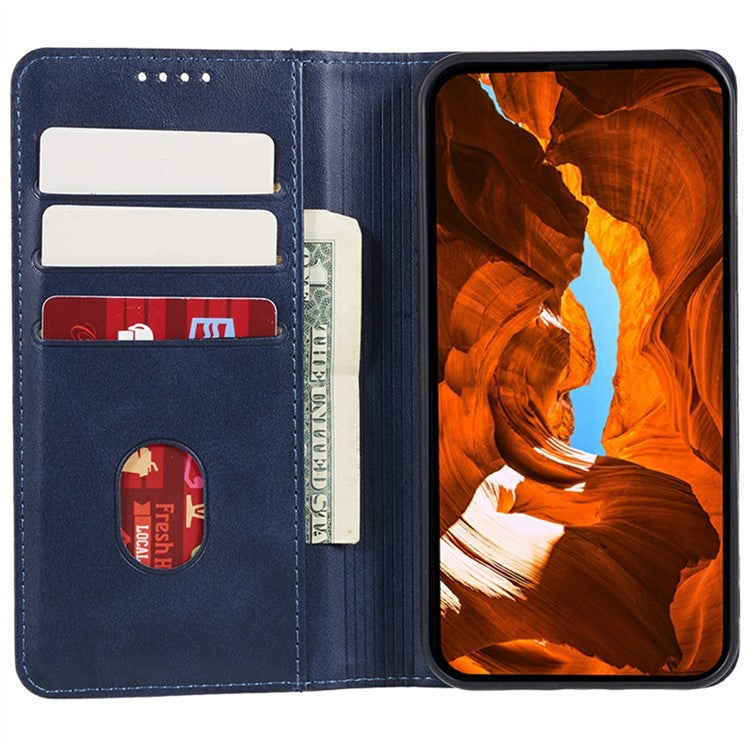 For Motorola Moto G35 5G Case Strong Magnetic PU Leather Phone Cover Calf Texture - Blue