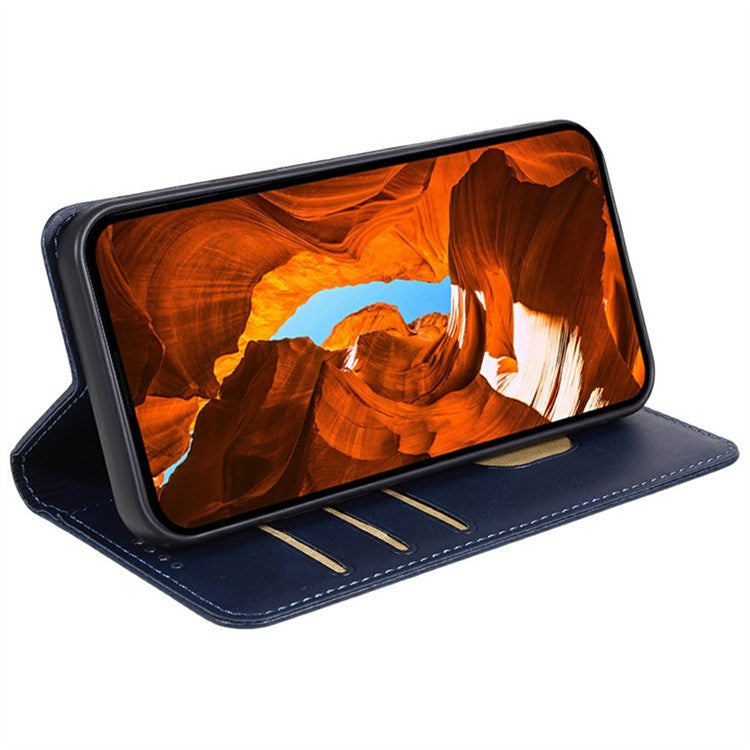 For Motorola Moto G35 5G Case Strong Magnetic PU Leather Phone Cover Calf Texture - Blue
