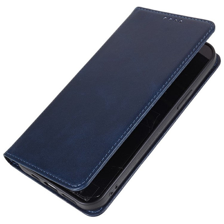 For Motorola Moto G35 5G Case Strong Magnetic PU Leather Phone Cover Calf Texture - Blue
