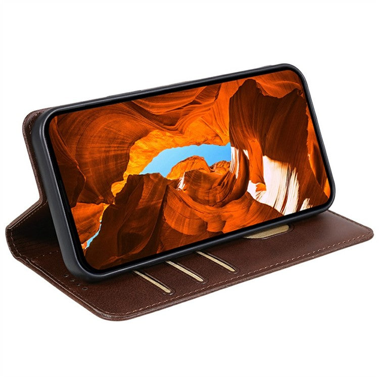 For Motorola Moto G35 5G Case Strong Magnetic PU Leather Phone Cover Calf Texture - Brown