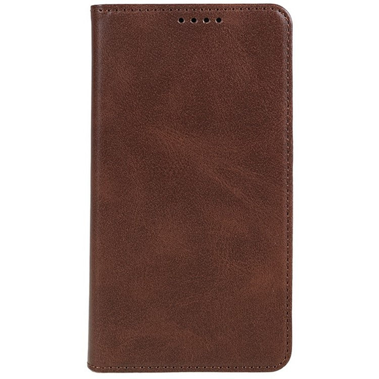For Motorola Moto G35 5G Case Strong Magnetic PU Leather Phone Cover Calf Texture - Brown