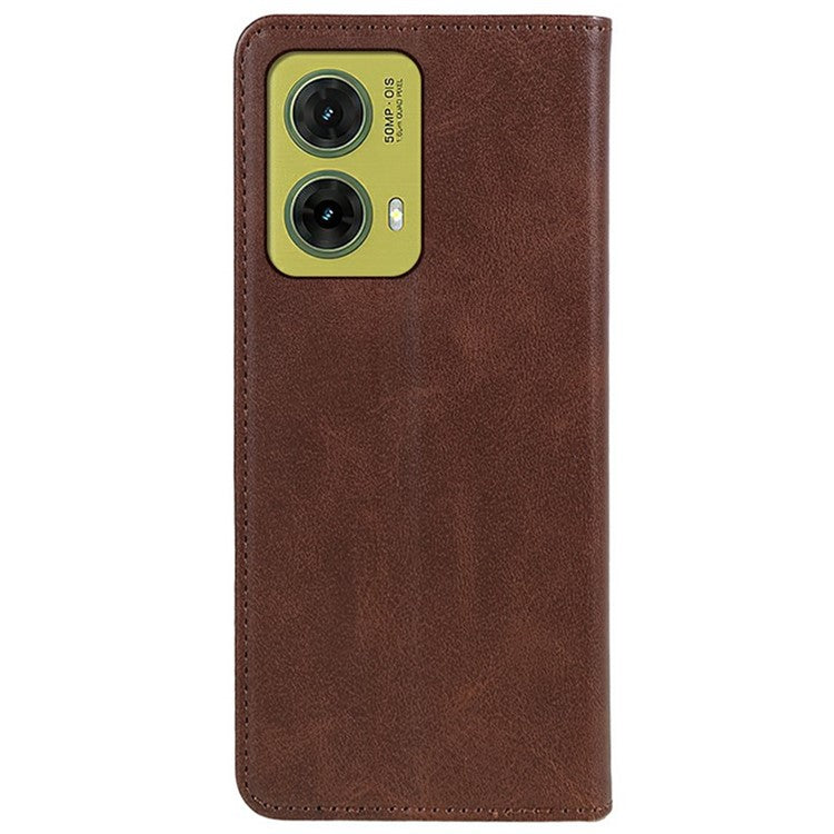 For Motorola Moto G35 5G Case Strong Magnetic PU Leather Phone Cover Calf Texture - Brown