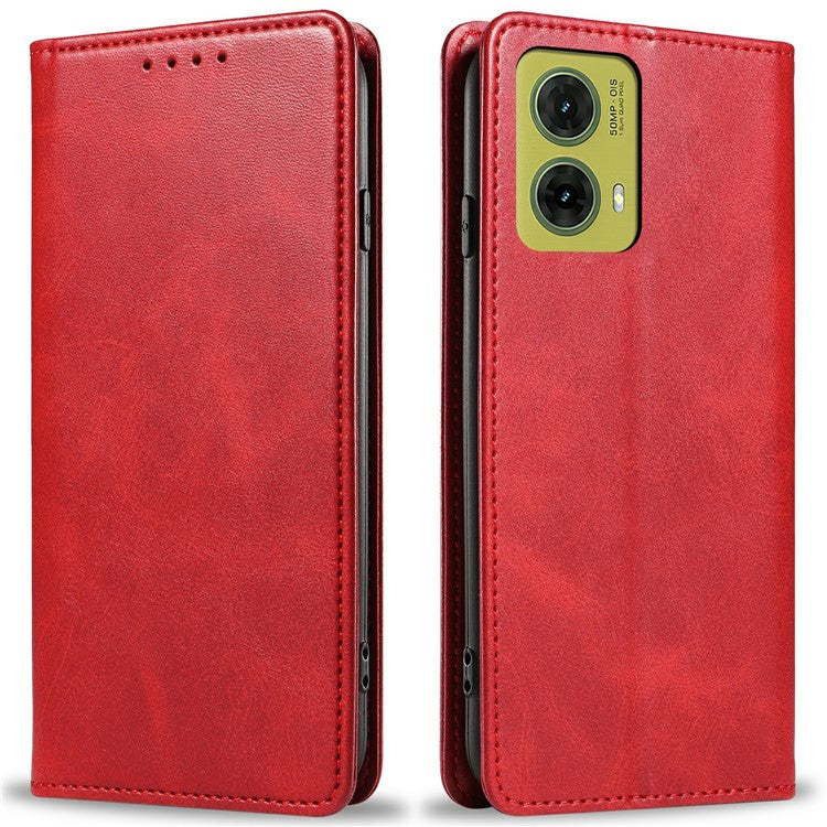 For Motorola Moto G35 5G Case Strong Magnetic PU Leather Phone Cover Calf Texture - Red