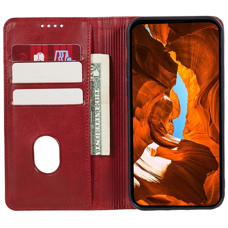 For Motorola Moto G35 5G Case Strong Magnetic PU Leather Phone Cover Calf Texture - Red