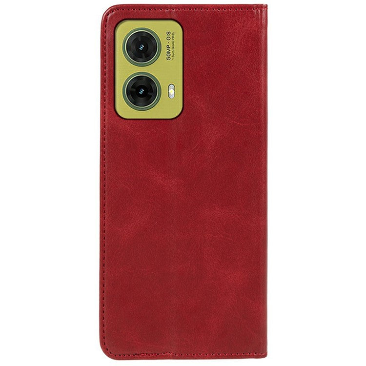 For Motorola Moto G35 5G Case Strong Magnetic PU Leather Phone Cover Calf Texture - Red