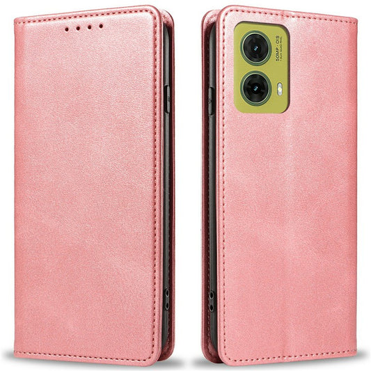 For Motorola Moto G35 5G Case Strong Magnetic PU Leather Phone Cover Calf Texture - Rose Gold
