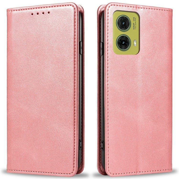 For Motorola Moto G35 5G Case Strong Magnetic PU Leather Phone Cover Calf Texture - Rose Gold