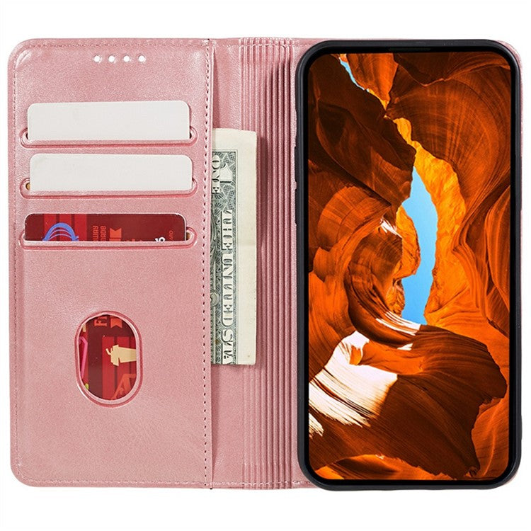 For Motorola Moto G35 5G Case Strong Magnetic PU Leather Phone Cover Calf Texture - Rose Gold