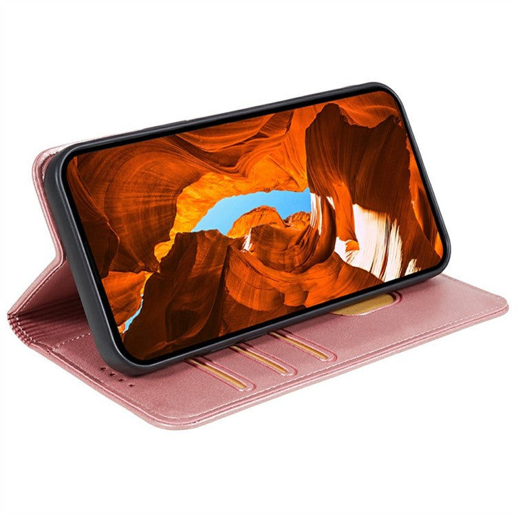 For Motorola Moto G35 5G Case Strong Magnetic PU Leather Phone Cover Calf Texture - Rose Gold