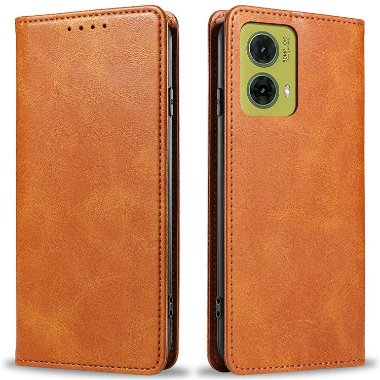For Motorola Moto G35 5G Case Strong Magnetic PU Leather Phone Cover Calf Texture - Khaki
