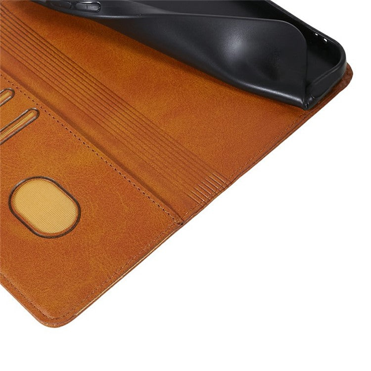 For Motorola Moto G35 5G Case Strong Magnetic PU Leather Phone Cover Calf Texture - Khaki