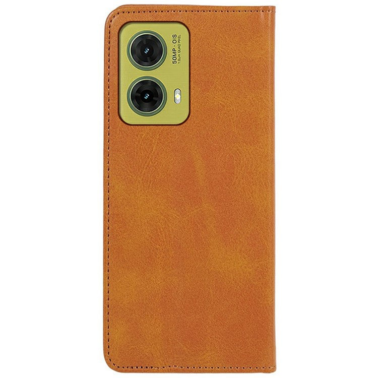 For Motorola Moto G35 5G Case Strong Magnetic PU Leather Phone Cover Calf Texture - Khaki