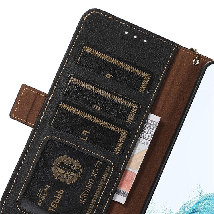 TJ For Motorola Moto G35 5G Case RFID Blocking Genuine Cow Leather Phone Cover - Black