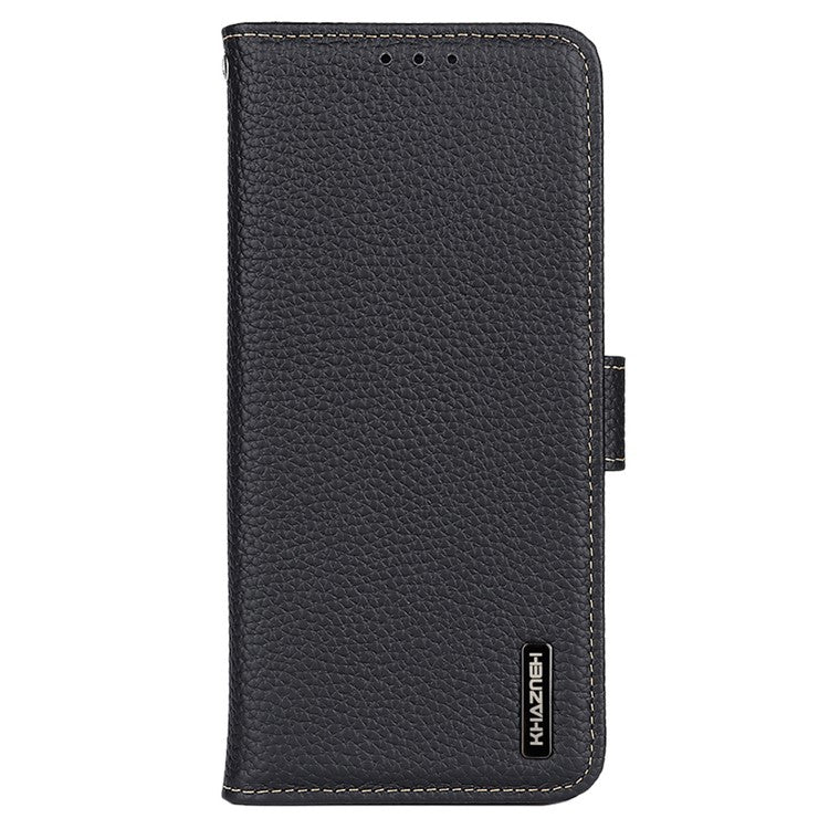 KHAZNEH For Motorola Moto G35 5G Phone Case Genuine Cow Leather Flip Cover - Black