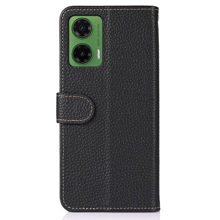 KHAZNEH For Motorola Moto G35 5G Phone Case Genuine Cow Leather Flip Cover - Black