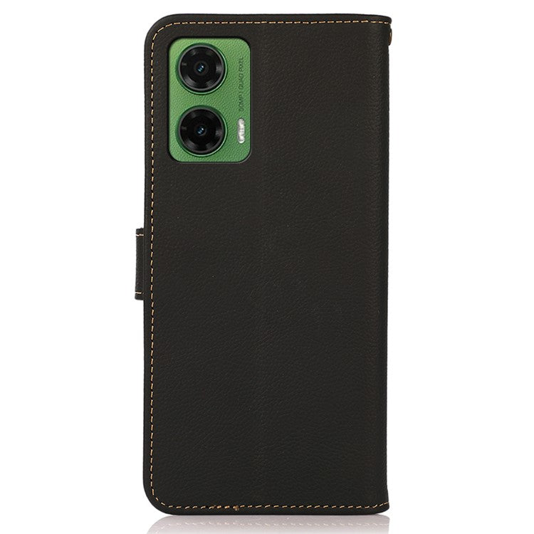 KHAZNEH For Motorola Moto G35 5G Case Genuine Cow Leather Wallet Phone Cover - Black