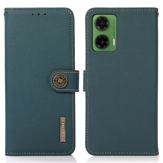 KHAZNEH For Motorola Moto G35 5G Case Genuine Cow Leather Wallet Phone Cover - Green