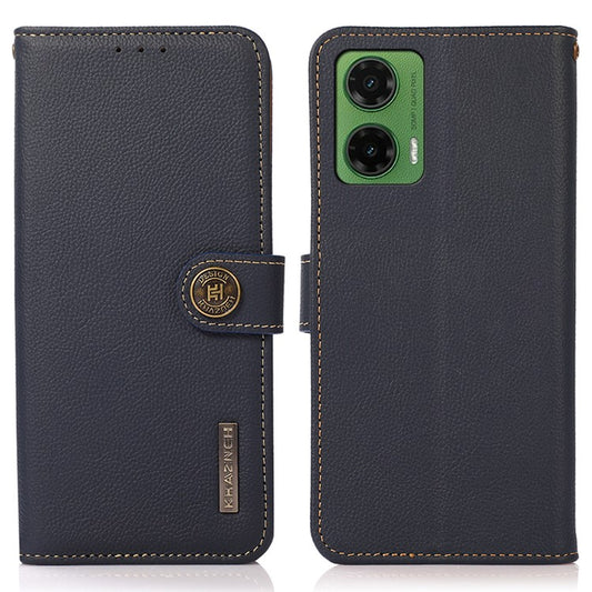 KHAZNEH For Motorola Moto G35 5G Case Genuine Cow Leather Wallet Phone Cover - Blue