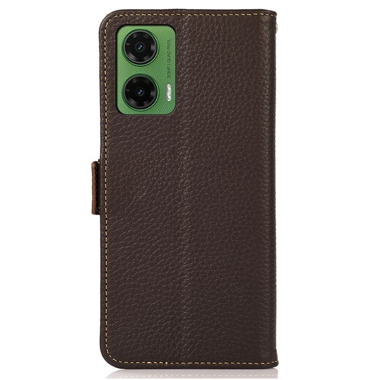KHAZNEH For Motorola Moto G35 5G Phone Case Genuine Cow Leather Cover RFID Blocking - Brown
