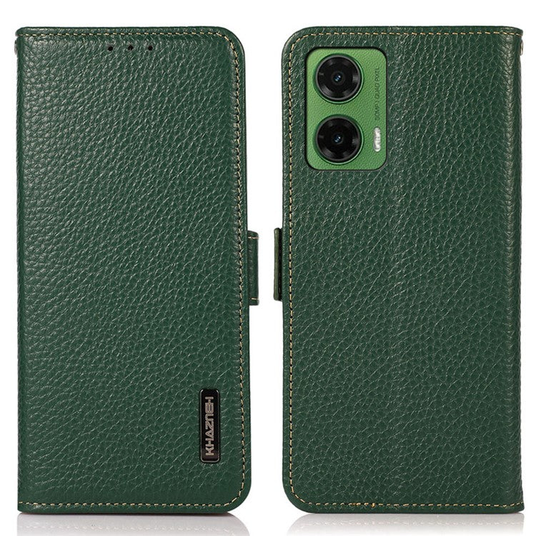 KHAZNEH For Motorola Moto G35 5G Phone Case Genuine Cow Leather Cover RFID Blocking - Green