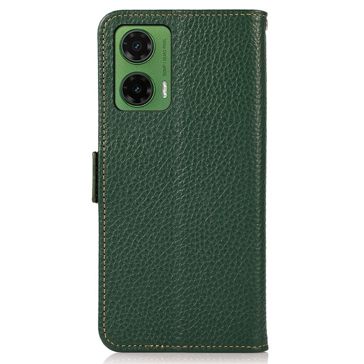 KHAZNEH For Motorola Moto G35 5G Phone Case Genuine Cow Leather Cover RFID Blocking - Green