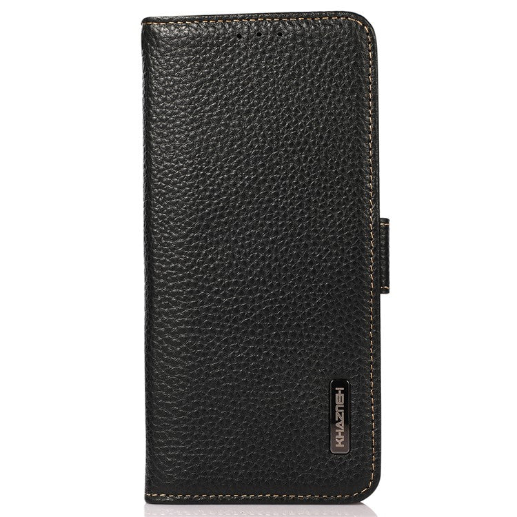 KHAZNEH For Motorola Moto G35 5G Phone Case Genuine Cow Leather Cover RFID Blocking - Black