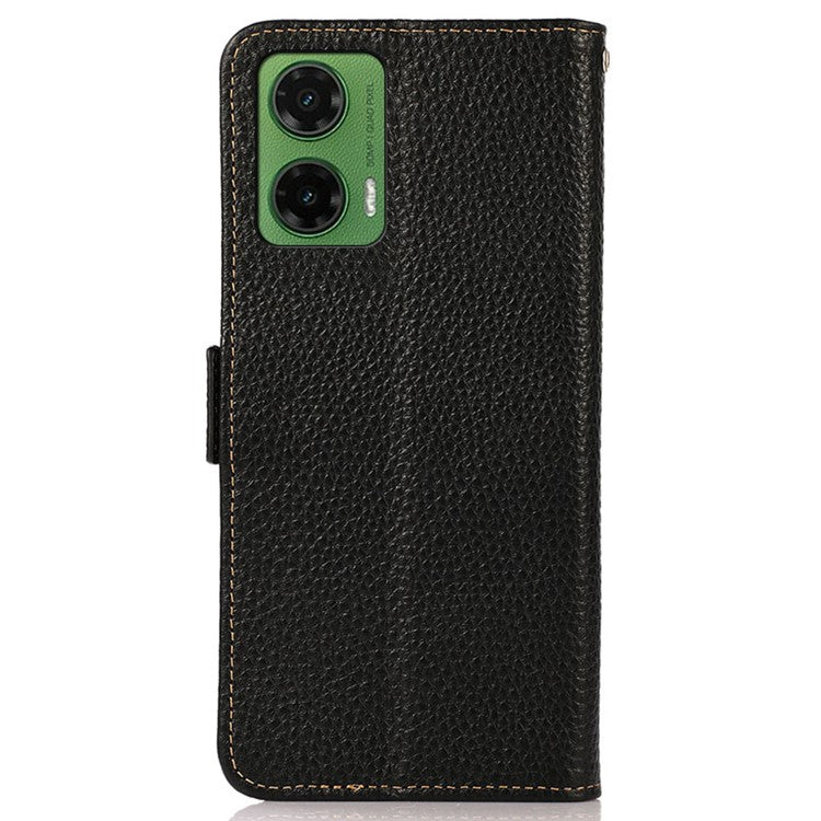 KHAZNEH For Motorola Moto G35 5G Phone Case Genuine Cow Leather Cover RFID Blocking - Black