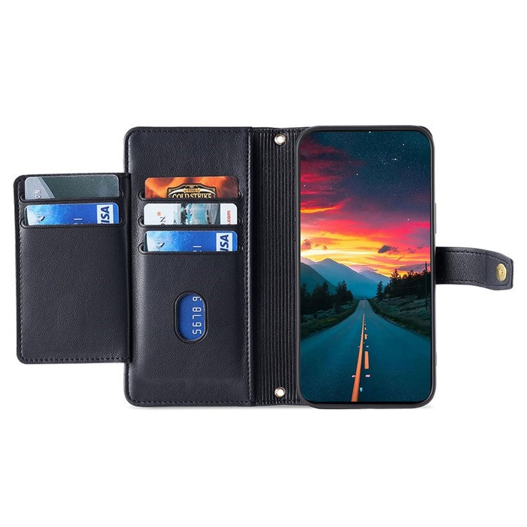 For Motorola Edge (2024) 5G Case PU Leather Crossbody Phone Cover with Zipper Pocket Wallet - Black