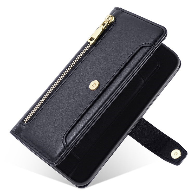 For Motorola Edge (2024) 5G Case PU Leather Crossbody Phone Cover with Zipper Pocket Wallet - Black