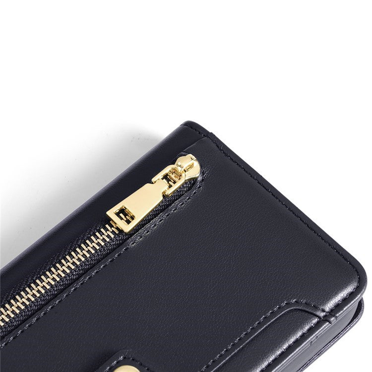 For Motorola Edge (2024) 5G Case PU Leather Crossbody Phone Cover with Zipper Pocket Wallet - Black