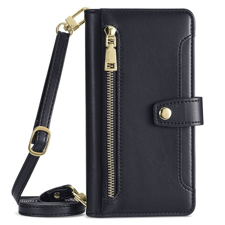 For Motorola Edge (2024) 5G Case PU Leather Crossbody Phone Cover with Zipper Pocket Wallet - Black