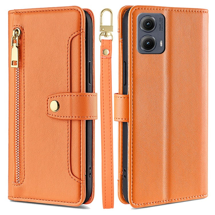 For Motorola Edge (2024) 5G Case PU Leather Crossbody Phone Cover with Zipper Pocket Wallet - Orange