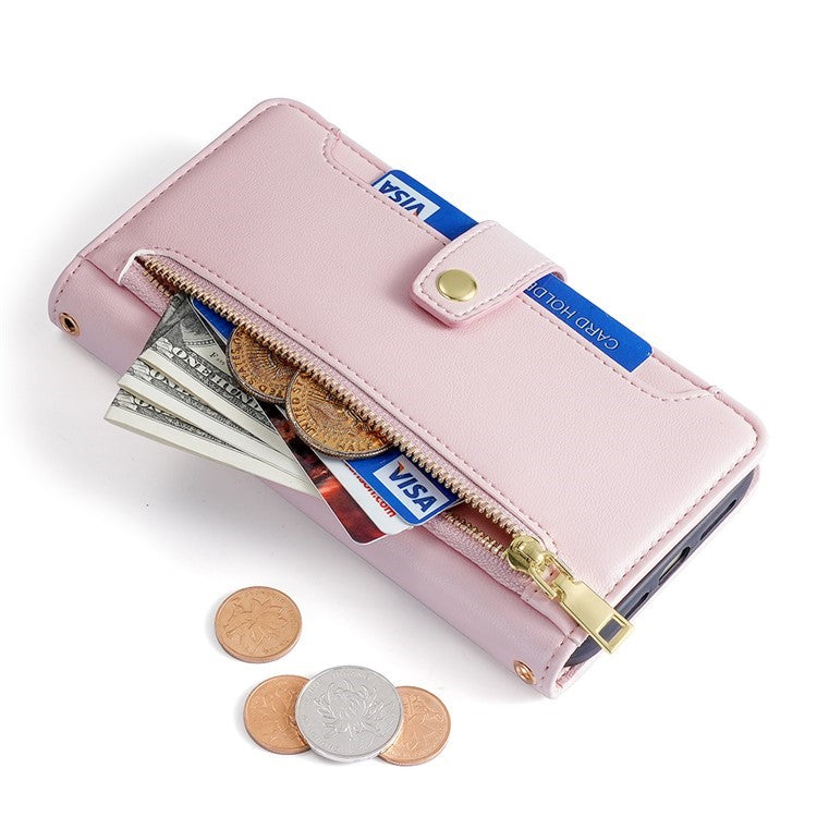 For Motorola Edge (2024) 5G Case PU Leather Crossbody Phone Cover with Zipper Pocket Wallet - Pink