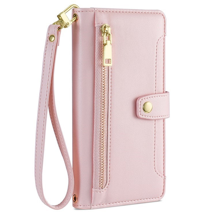 For Motorola Edge (2024) 5G Case PU Leather Crossbody Phone Cover with Zipper Pocket Wallet - Pink
