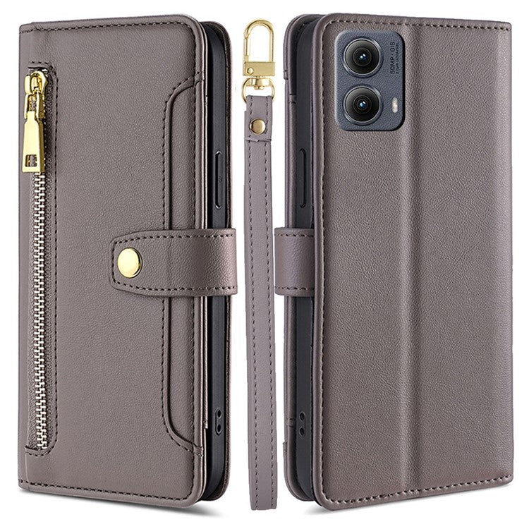 For Motorola Edge (2024) 5G Case PU Leather Crossbody Phone Cover with Zipper Pocket Wallet - Grey