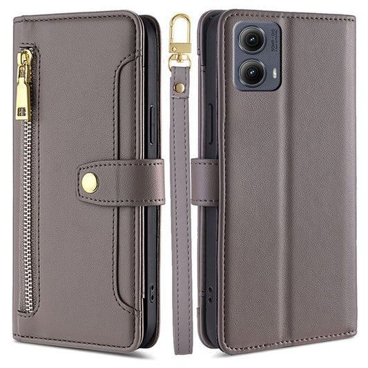 For Motorola Edge (2024) 5G Case PU Leather Crossbody Phone Cover with Zipper Pocket Wallet - Grey