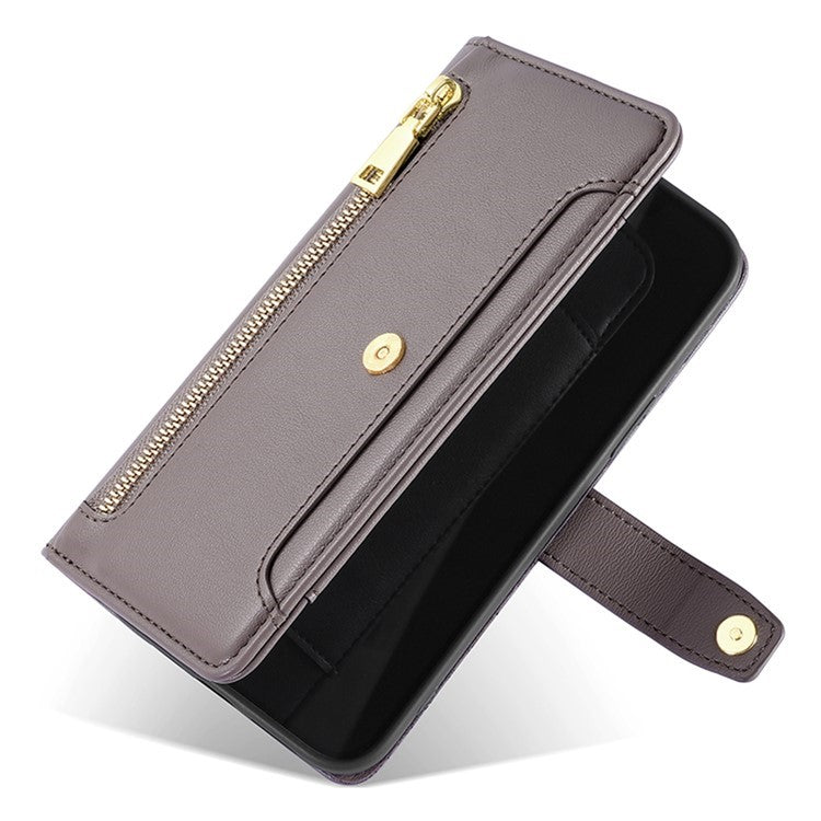 For Motorola Edge (2024) 5G Case PU Leather Crossbody Phone Cover with Zipper Pocket Wallet - Grey
