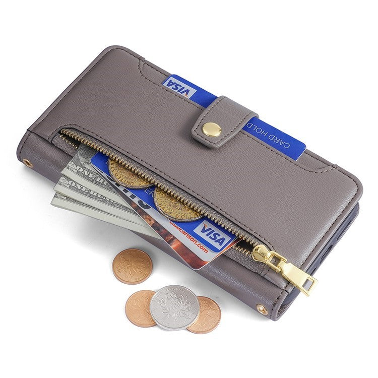 For Motorola Edge (2024) 5G Case PU Leather Crossbody Phone Cover with Zipper Pocket Wallet - Grey