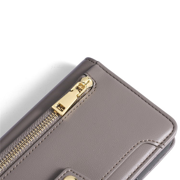 For Motorola Edge (2024) 5G Case PU Leather Crossbody Phone Cover with Zipper Pocket Wallet - Grey