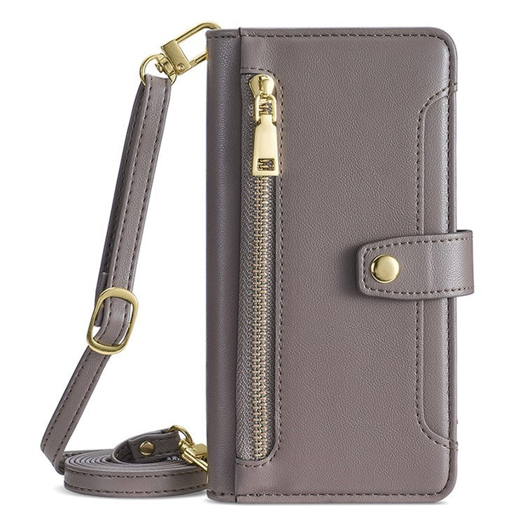 For Motorola Edge (2024) 5G Case PU Leather Crossbody Phone Cover with Zipper Pocket Wallet - Grey