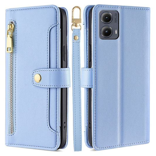 For Motorola Edge (2024) 5G Case PU Leather Crossbody Phone Cover with Zipper Pocket Wallet - Blue