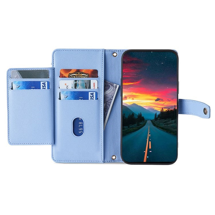 For Motorola Edge (2024) 5G Case PU Leather Crossbody Phone Cover with Zipper Pocket Wallet - Blue