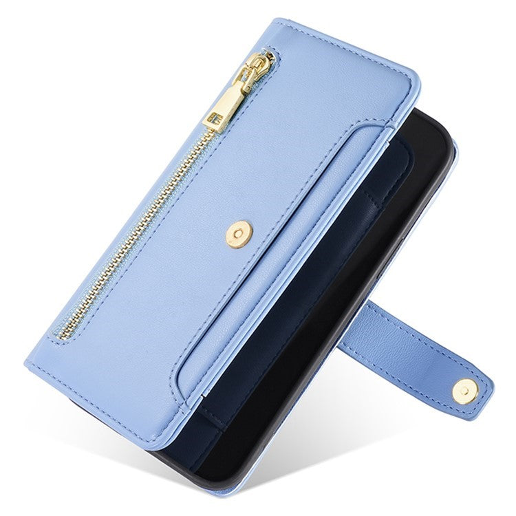 For Motorola Edge (2024) 5G Case PU Leather Crossbody Phone Cover with Zipper Pocket Wallet - Blue