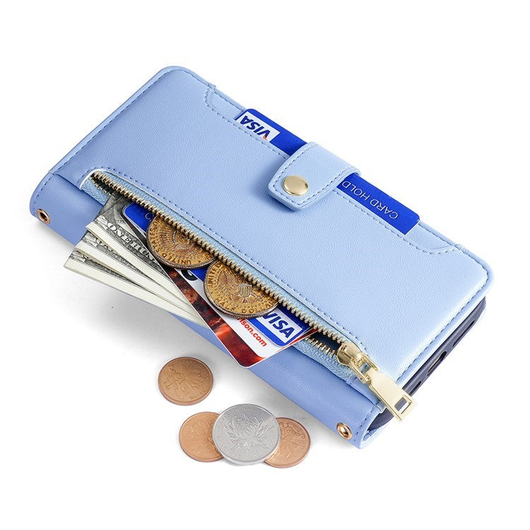 For Motorola Edge (2024) 5G Case PU Leather Crossbody Phone Cover with Zipper Pocket Wallet - Blue