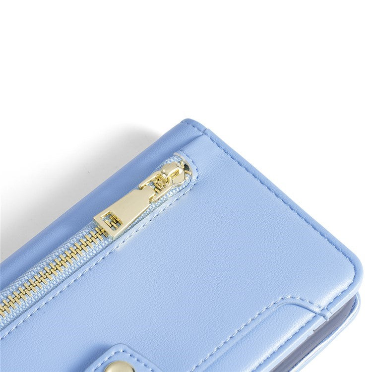 For Motorola Edge (2024) 5G Case PU Leather Crossbody Phone Cover with Zipper Pocket Wallet - Blue