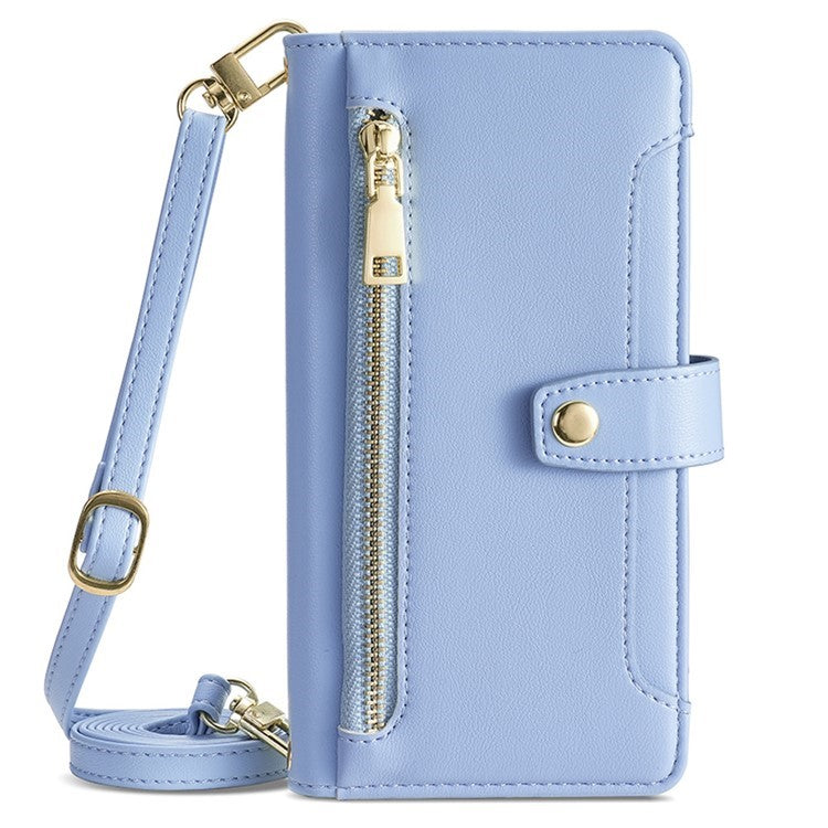 For Motorola Edge (2024) 5G Case PU Leather Crossbody Phone Cover with Zipper Pocket Wallet - Blue