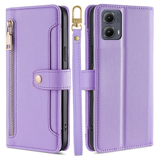 For Motorola Edge (2024) 5G Case PU Leather Crossbody Phone Cover with Zipper Pocket Wallet - Purple