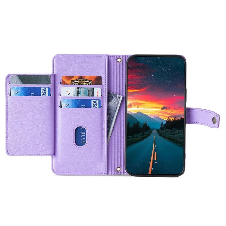 For Motorola Edge (2024) 5G Case PU Leather Crossbody Phone Cover with Zipper Pocket Wallet - Purple