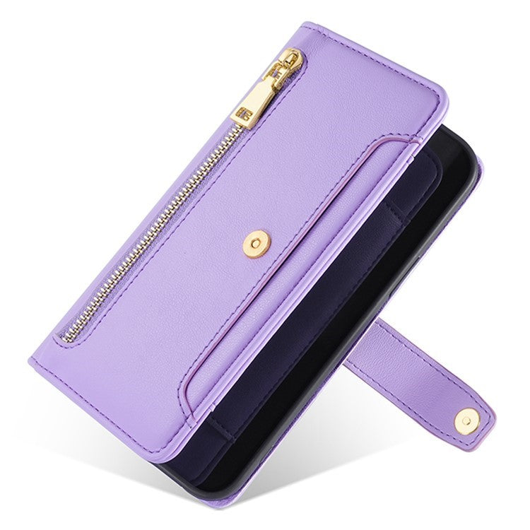 For Motorola Edge (2024) 5G Case PU Leather Crossbody Phone Cover with Zipper Pocket Wallet - Purple