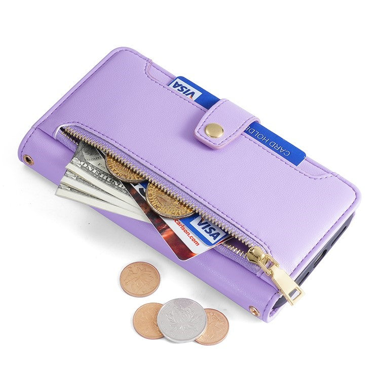 For Motorola Edge (2024) 5G Case PU Leather Crossbody Phone Cover with Zipper Pocket Wallet - Purple
